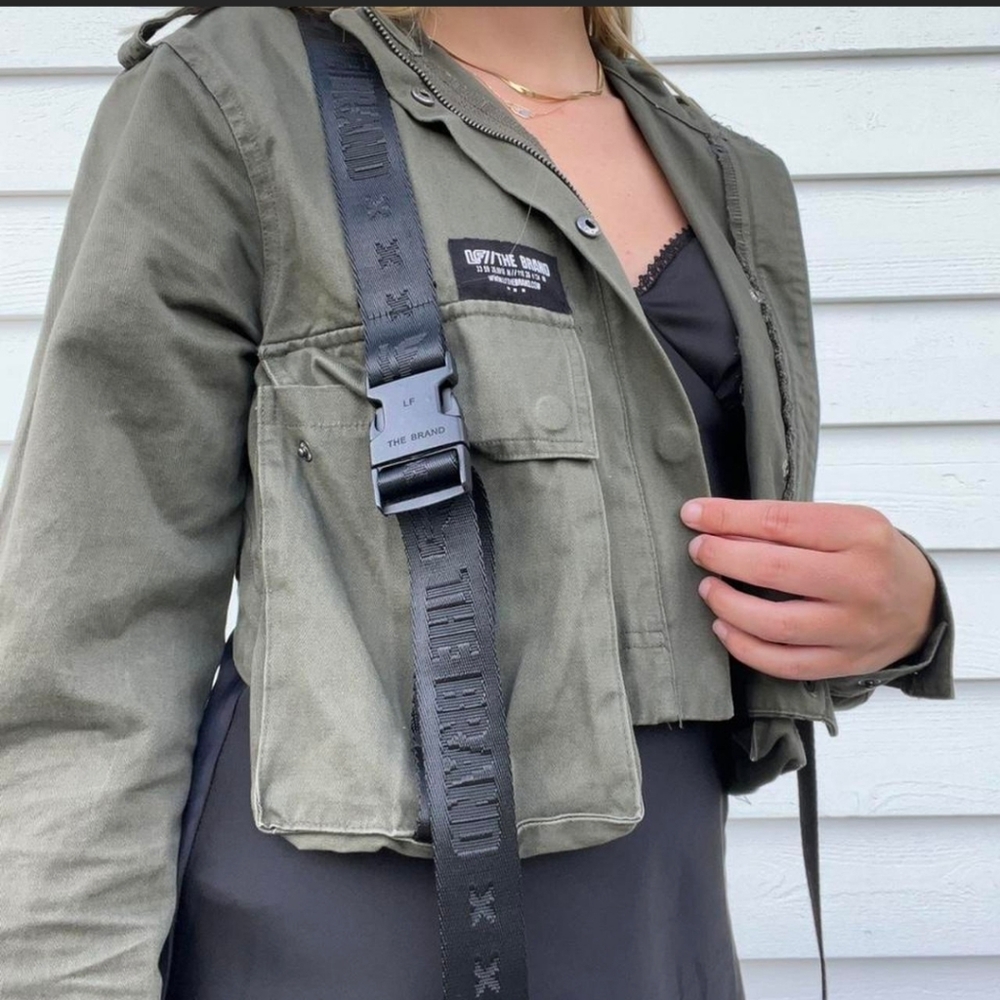 LF The Brand Utility Green Black Army Military Buckle Gorpcore Cropped Jacket S